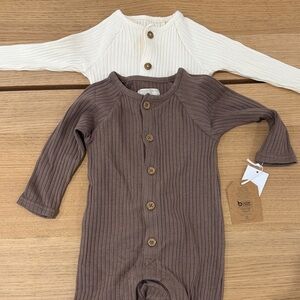 Brown and Cream Ribbed Kids One Piece Set